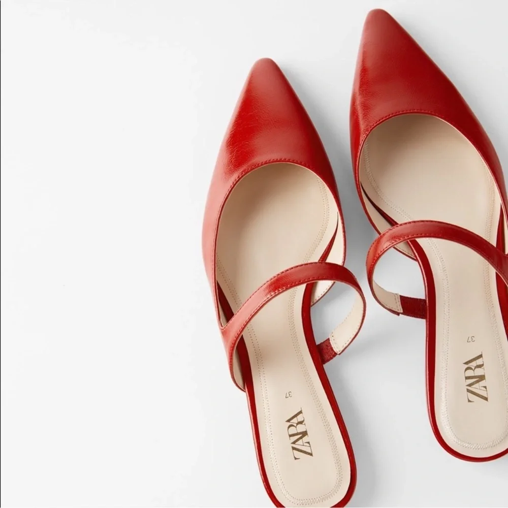 Zara red colored flat mules Red NWT